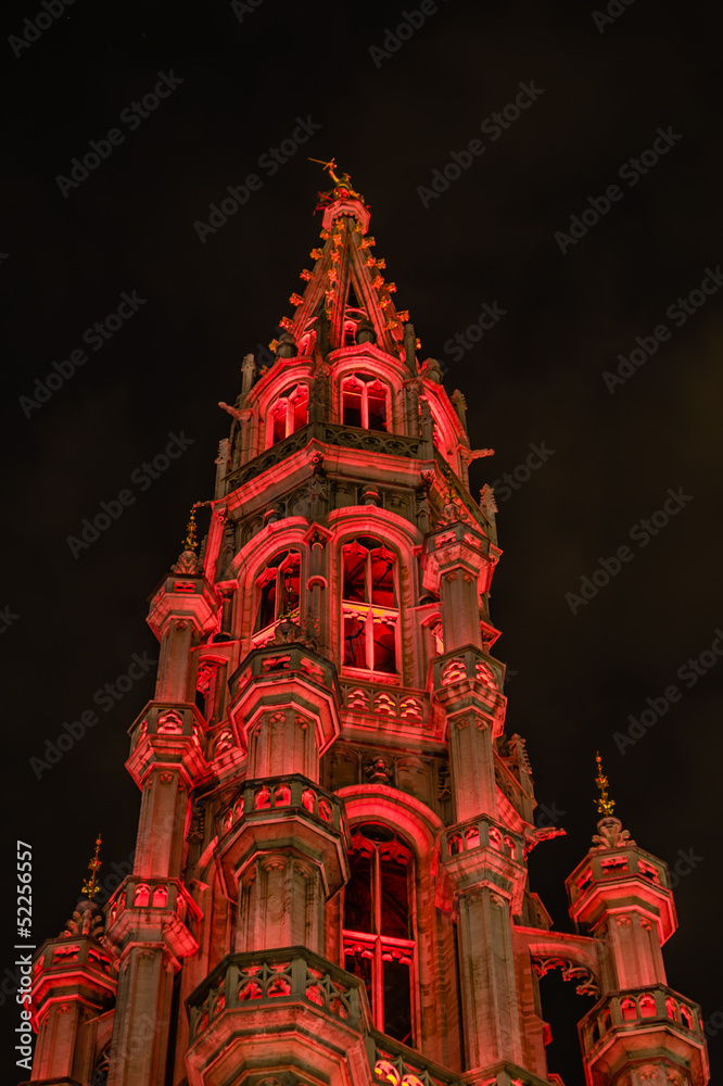 Night view of the ancient Town Hall in Grand Place, Brussels