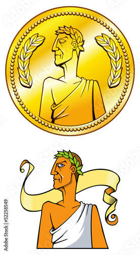 Empire golden coin and Emperor himself, vector
