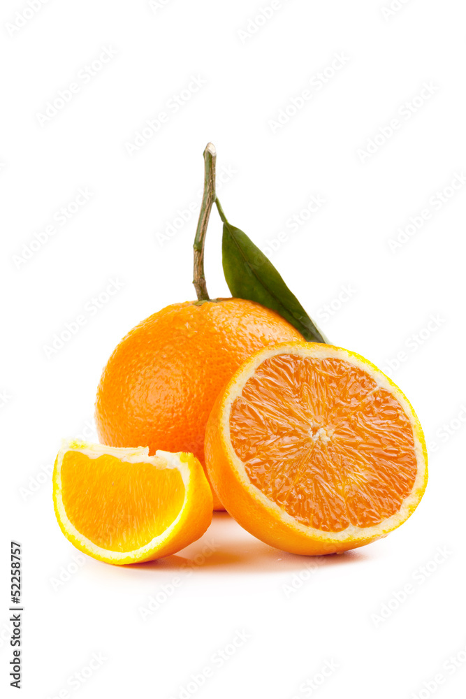 Ripe orange fruit with leaf Ripe orange fruit with leaf