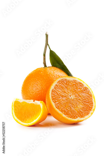 Ripe orange fruit with leaf