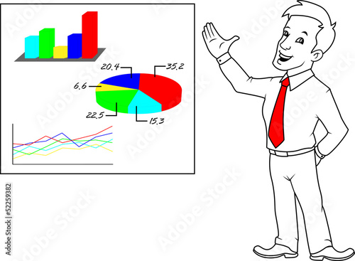 Businessman, graphs, statistics, election results