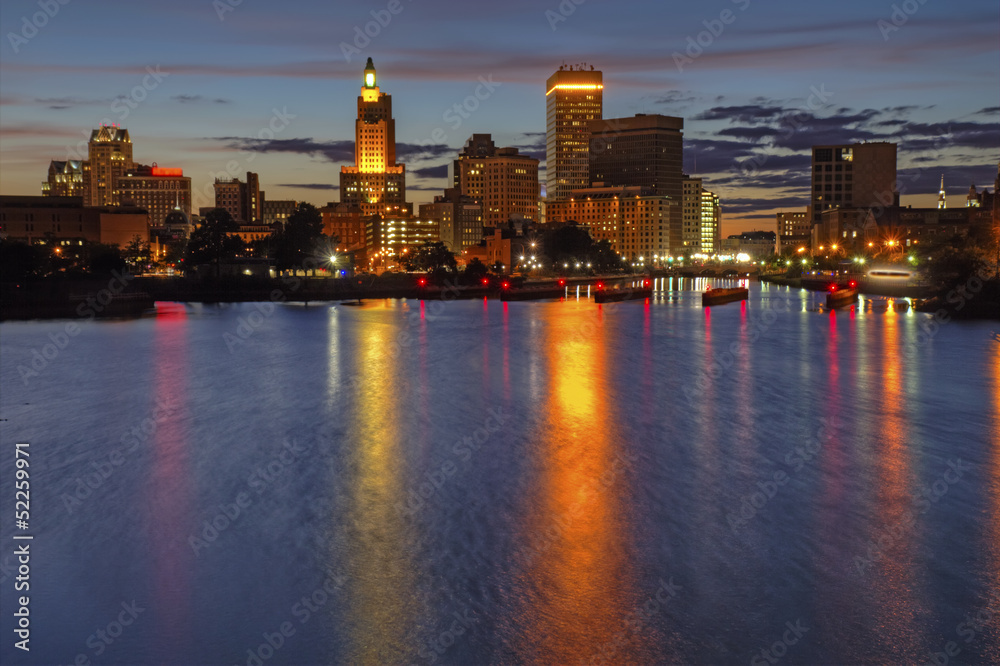 Fototapeta premium HDR image of the night skyline of Providence, Rhode Island