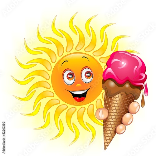 Sun Cartoon with Ice Cream-Sole con Gelato-Vector
