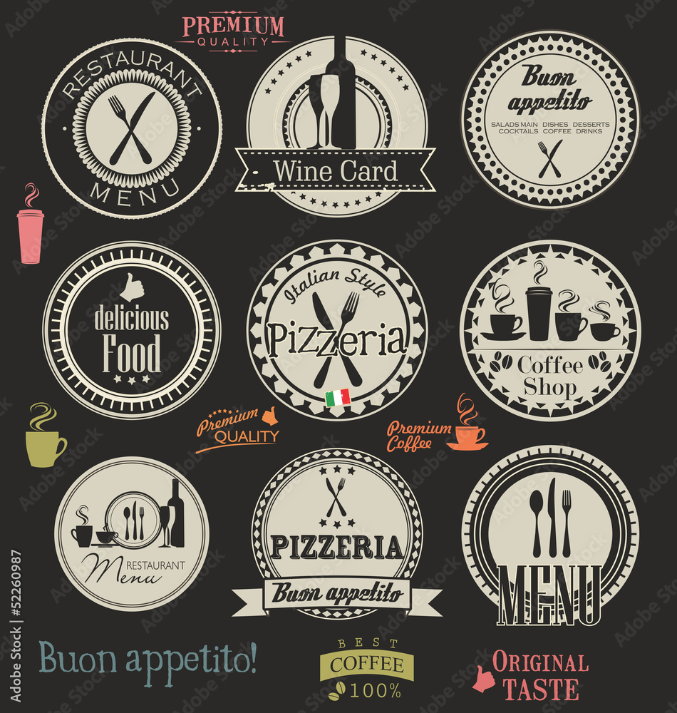 Obraz premium Restaurant and cafe retro labels