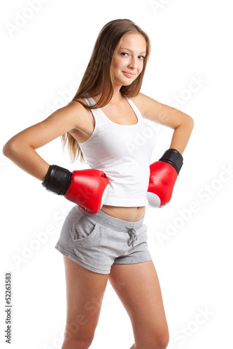 woman in sports clothes isolated on white