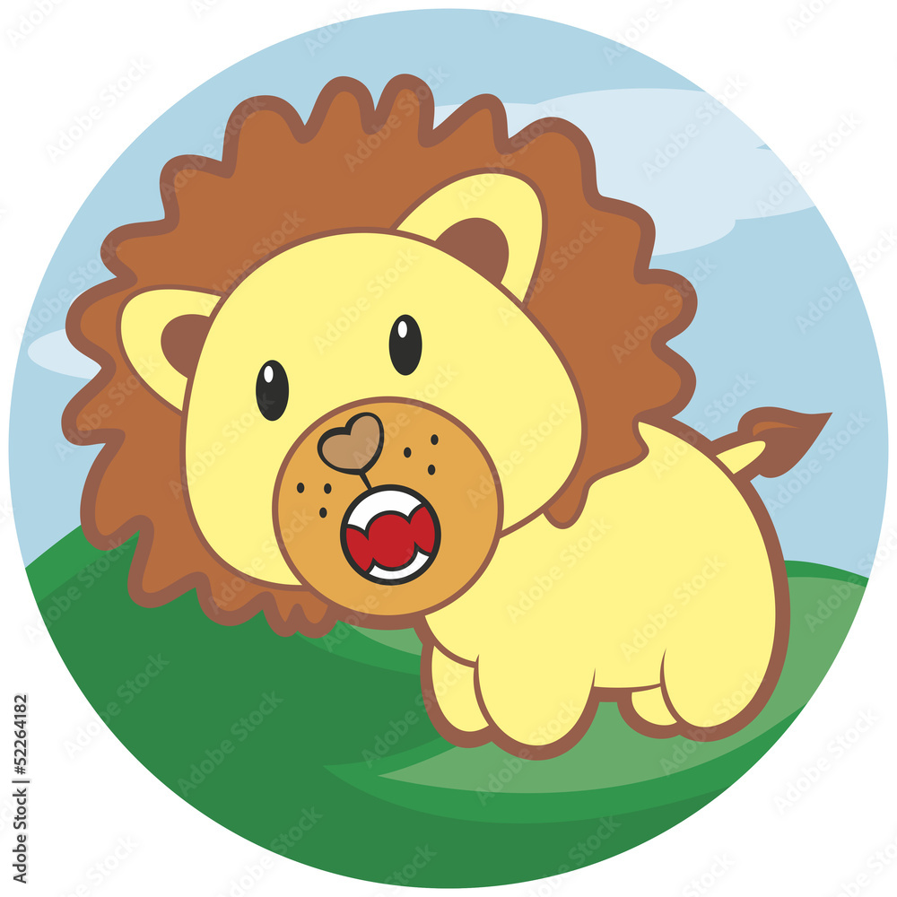 Fototapeta premium Small roaring lion with a mane