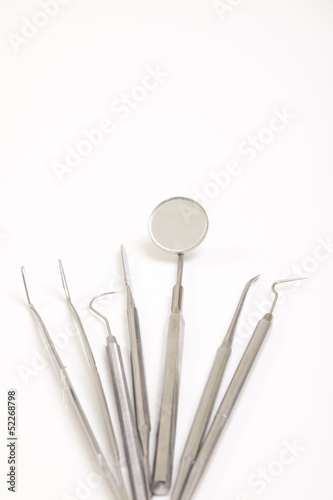 Set of metal medical equipment tools for teeth dental care