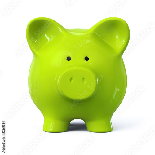 Green piggy bank - front view photo