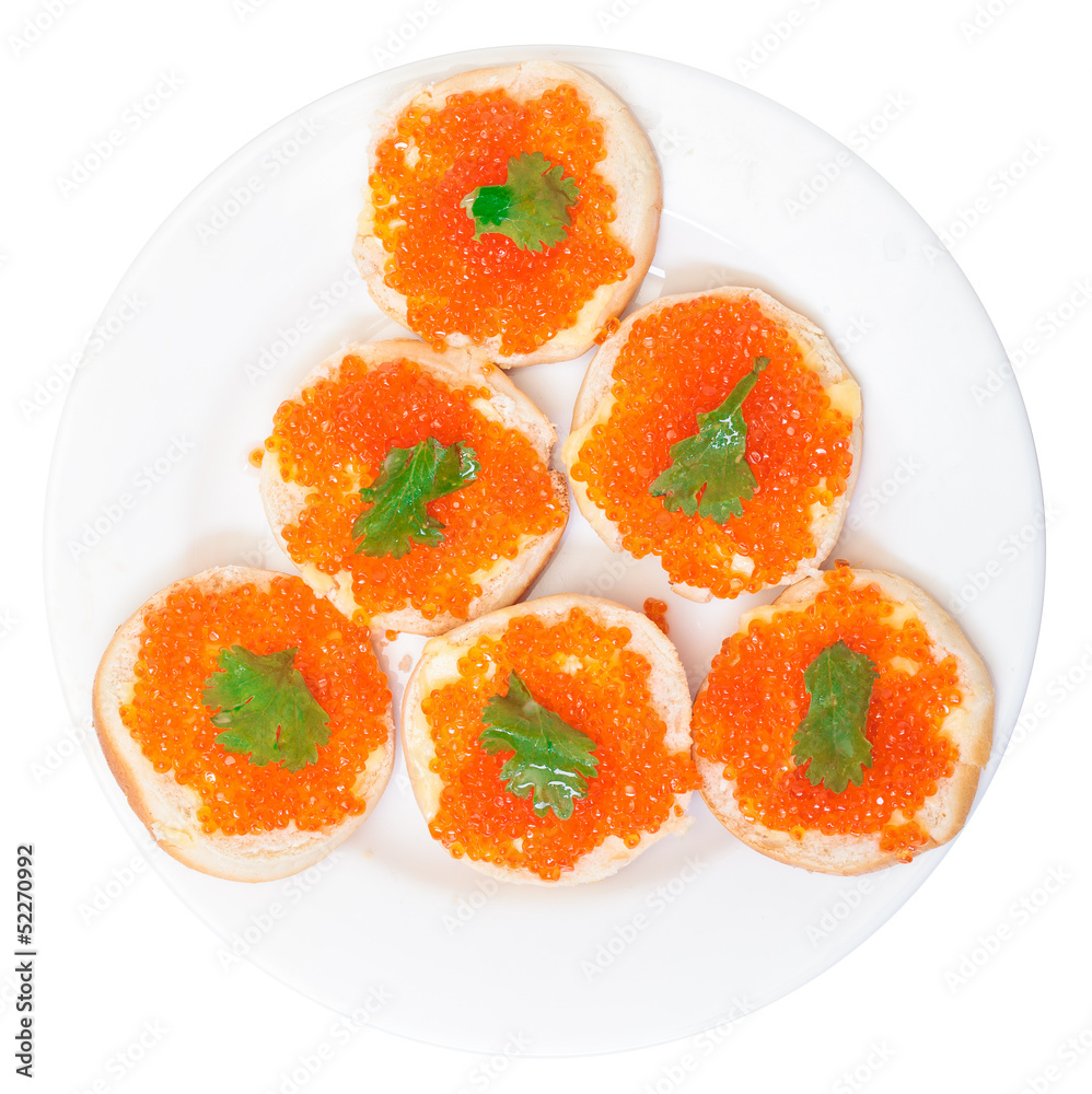 Sandwiches with red salted caviar Sandwiches with red salted caviar
