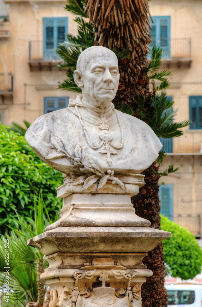 Statue near Cathedral of Monreale. Sicilia, Italy