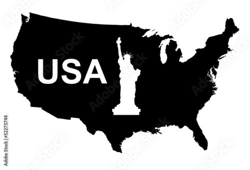USA Map Black Vector Silhouette Illustration
