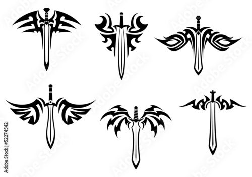 Tribal tattoos with swords and daggers