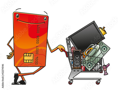 Credit card with shopping cart of electronics