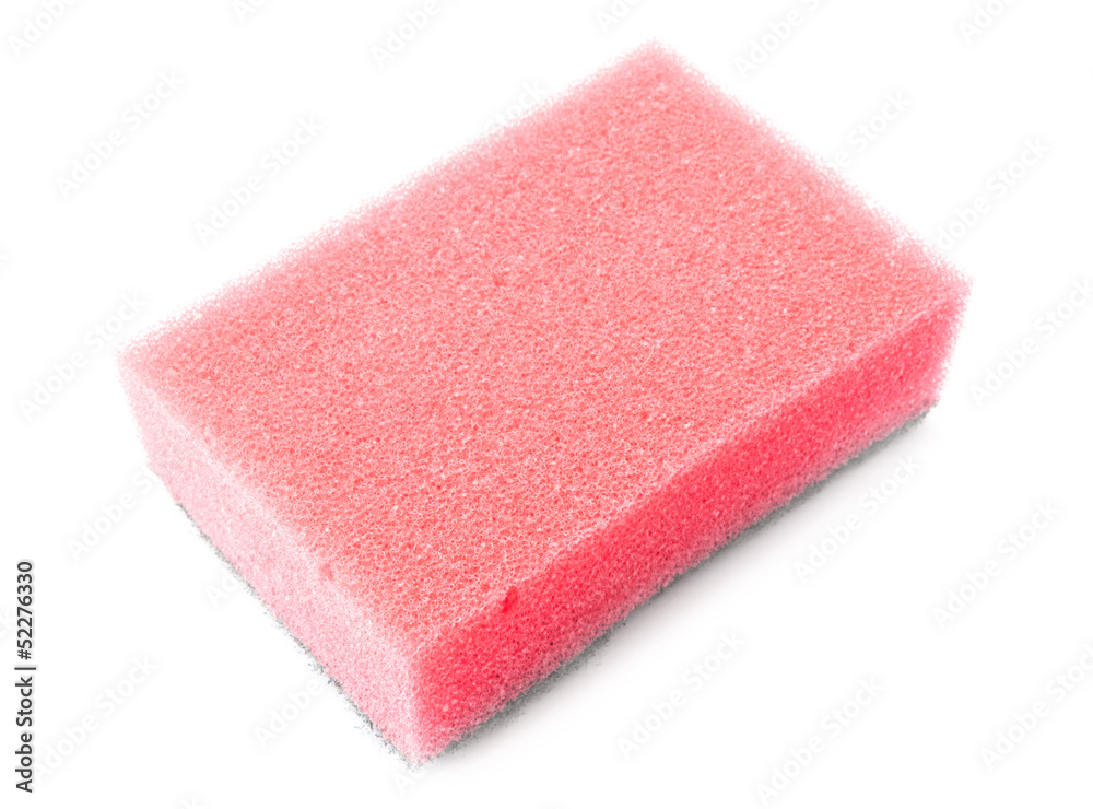 Pink household sponge on a white background. Pink household sponge on a white background.