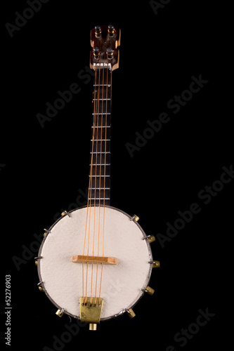 Vintage banjo Selective focus on strings.