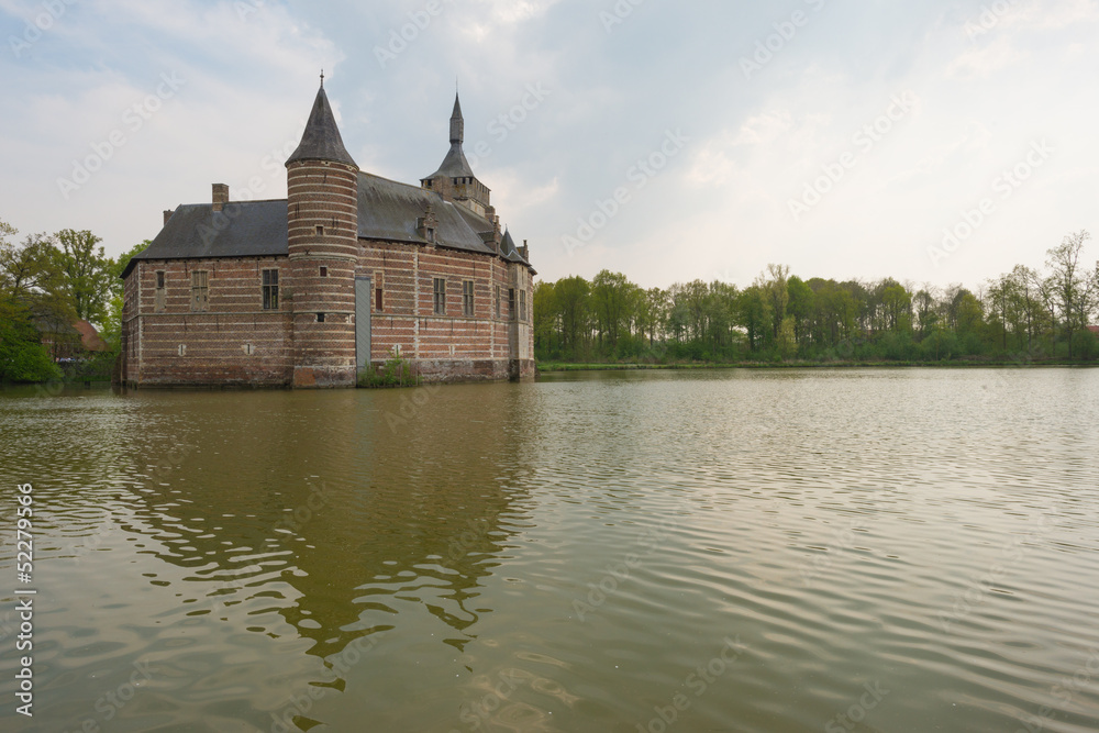 Castle along a lake in spring