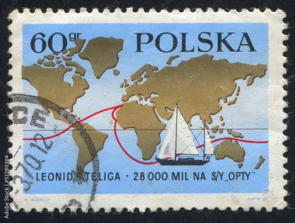 Obraz premium Mapa świata i żaglówka Opty