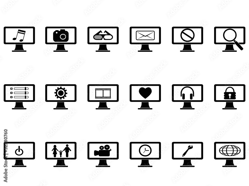 computer monitor with icons set