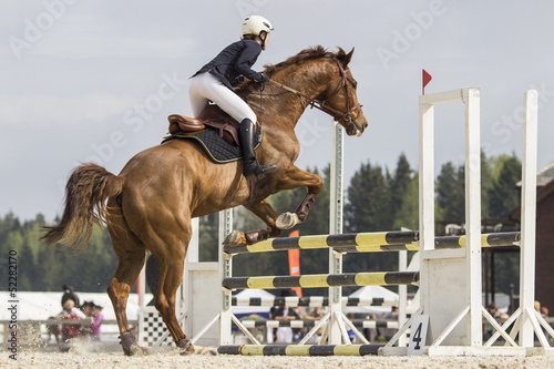 Horse jump a hurdle in a competition © Ingus Evertovskis