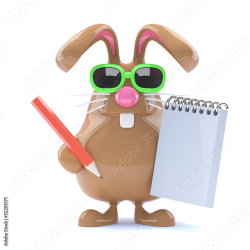Chocolate bunny takes notes Fototapeta