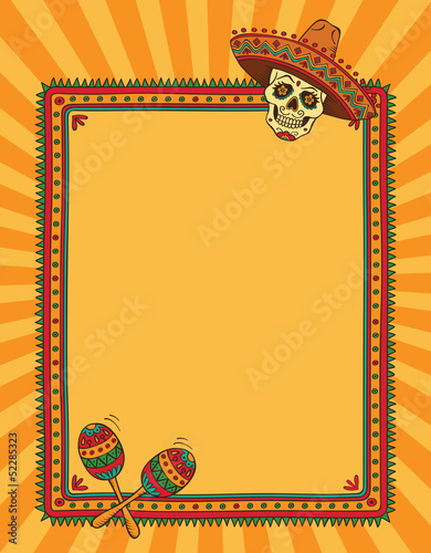 Frame with mexican skull in sombrero