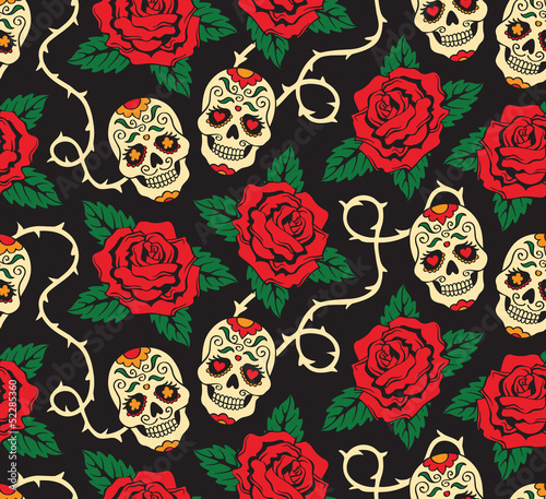 Seamless with mexican skulls