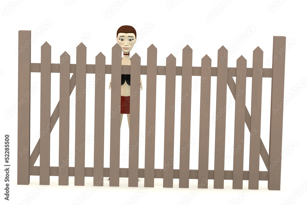 Obraz premium 3d render of cartoon character with fence