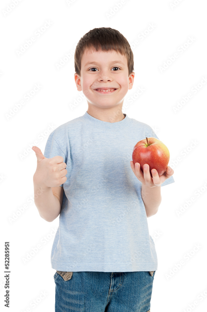 boy with apple on white boy with apple on white