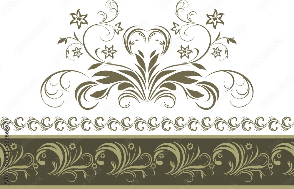 Ornamental dark green border isolated on the white