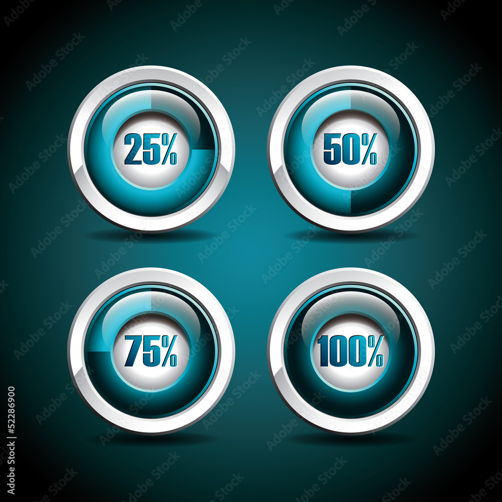 Vector shiny progress indicator set on a dark background. Vector shiny progress indicator set on a dark background.