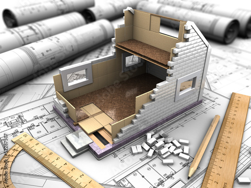 Fototapeta Naklejka Na Ścianę i Meble -  mockup of the house and drawings