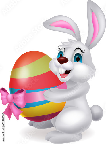 Cute rabbit carftoon holding easter egg