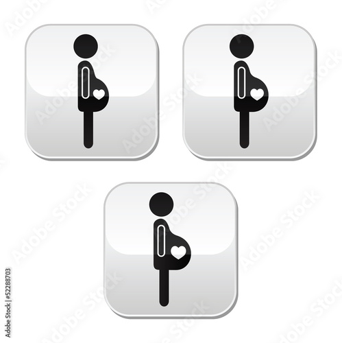Pregnant woman - stages of bump buttons set