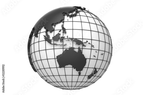 Globe with extruded map of australia and asia