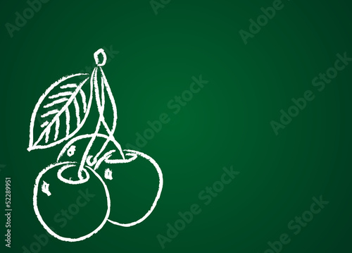 Fruits dessinés sur une ardoise verte : Cerise