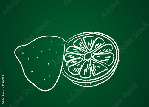 Fruits dessinés sur une ardoise verte : Citron