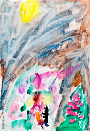 child's painting - abstract rural landscape