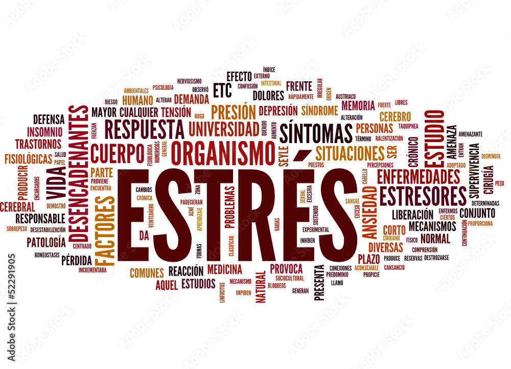 Estrés (tag cloud español) - obrazy, fototapety, plakaty 