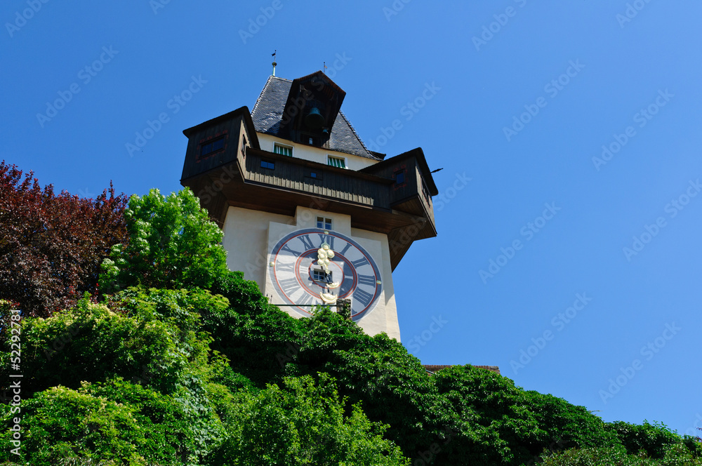 Clock Tower (Uhrturm) in Schlossberg, Graz, Austria Clock Tower (Uhrturm) in Schlossberg, Graz, Austria