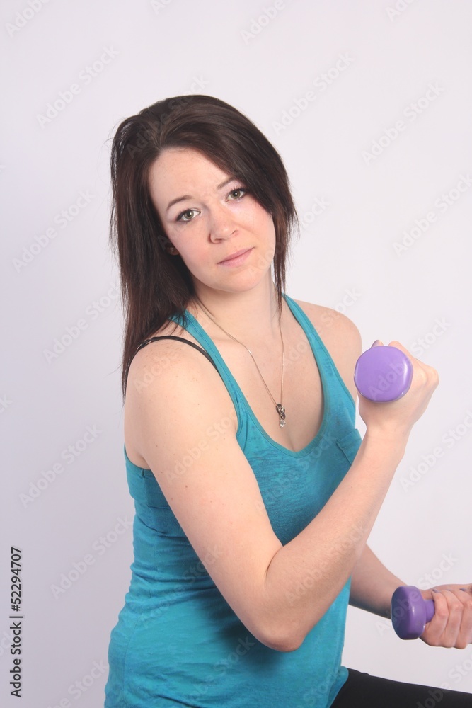 Beauty in Blue Singlet with Dumbbell Beauty in Blue Singlet with Dumbbell