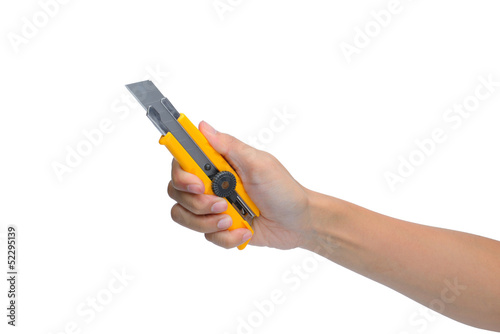 woman hand holding box cutter knife