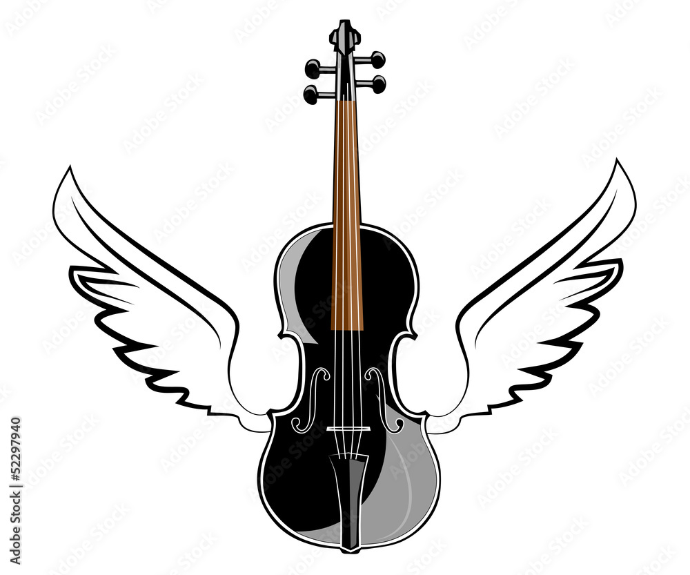 Fototapeta Violin with wings on white background