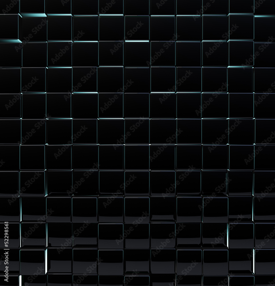 Black glass cubes wall background. Black glass cubes wall background.