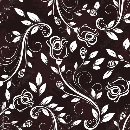 Seamless dark rose floral vintage vector pattern.