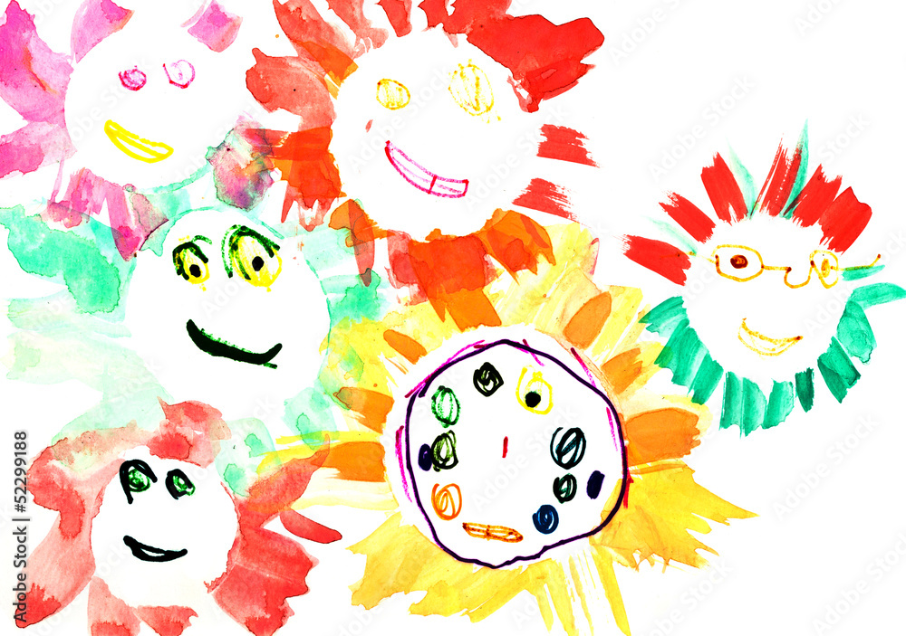 Fototapeta premium child's drawing - many happy suns