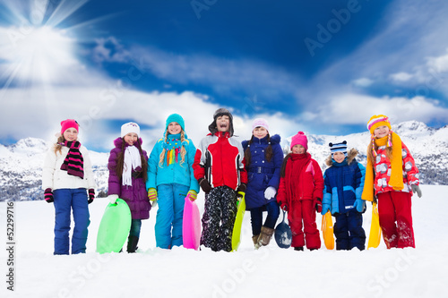 Group of kids and winter activities