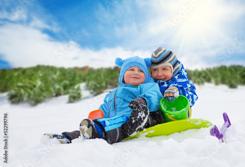 Two little boys on winter days