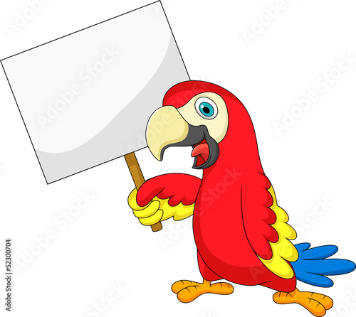 Macaw bird with blank sign