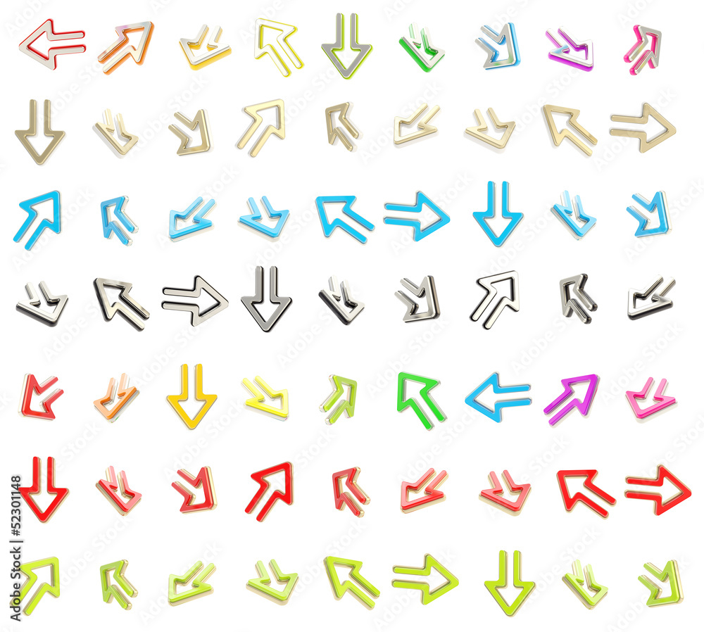 Set of dimensional arrow icons isolated Set of dimensional arrow icons isolated