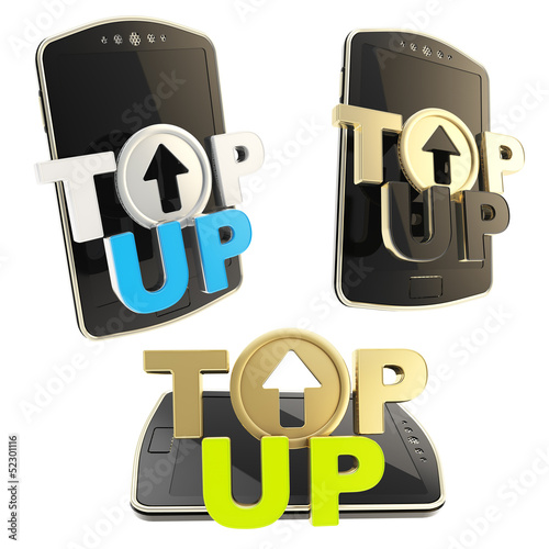 Top-up emblem icon over smart mobile phone